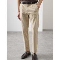 Autograph Tapered Fit Textured Dobby Pleat Front Chinos Stone