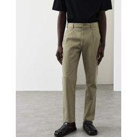 Autograph Tapered Fit Textured Dobby Pleat Front Chinos Olive