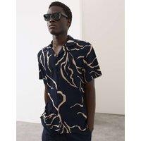 Autograph Regular Fit Printed Short Sleeve Shirt Navy Mix