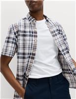 Cotton Linen Blend Check Short Sleeve Shirt
