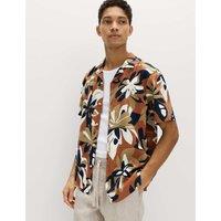 M&S Linen Rich Hawaiian Shirt Rust Mix