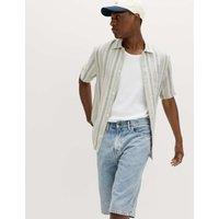 M&S Relaxed Fit Linen Rich Striped Short Sleeve Shirt Blue Mix