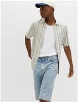 M&S Relaxed Fit Linen Rich Striped Short Sleeve Shirt Blue Mix