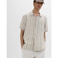 M&S Relaxed Fit Linen Rich Striped Short Sleeve Shirt Natural Mix
