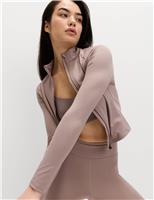 Go Balance Rib Panel Zip Up Fitted Top