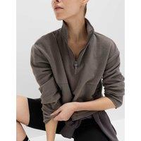 Goodmove Funnel Neck Half Zip Relaxed Cropped Fleece Mid Grey