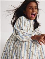 M&S Pure Cotton Striped Floral Dress (1-8 Yrs) Ivory Mix