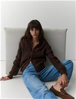 Cotton Blend Pointelle Bomber Cardigan with Wool