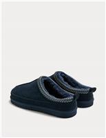 M&S Suede Collared Embroidered Mule Slippers Navy