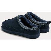 M&S Suede Collared Embroidered Mule Slippers Navy