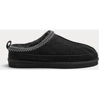 M&S Suede Collared Embroidered Mule Slippers Black
