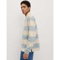 M&S Pure Cotton Striped Rugby Shirt Soft Blue