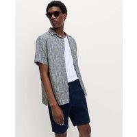 M&S Regular Fit Linen Rich Printed Shirt Blue Mix
