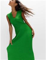 Jersey Textured V-Neck Midi Column Dress