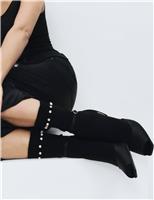 Embellished Ribbed Ankle High Socks with Wool