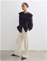 Textured Ruffle Button Through Blouse