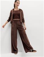 Velour High Waisted Wide Leg Joggers