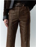 Leather Snake Print Straight Leg Trousers
