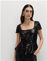 Sequin Peplum Fitted Top