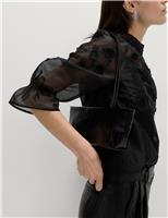 Organza Embroidered Floral High Neck Blouse