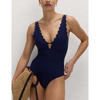 M&S Neoprene Scallop Plunge Swimsuit Midnight