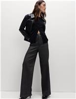 High Waisted Shimmer Wide Leg Ankle Grazer Jeans