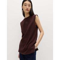 M&S Cosy Cotton Blend Round Neck Top Golden Brown