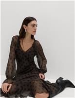 Polka Dot V-Neck Frill Midaxi Dress