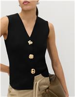 M&S V-Neck Button Front Knitted Waistcoat Black