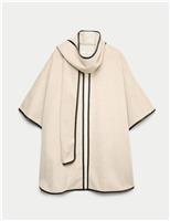 Faux Leather Trim Poncho with Scarf