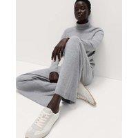 M&S Air-Yarn Wide Leg Knitted Trousers Mid Grey Marl