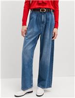 High Waisted Paperbag Pleated Relaxed Jeans