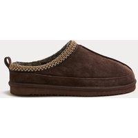 M&S Suede Collared Embroidered Mule Slippers Brown