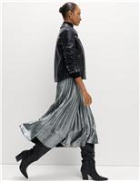 Metallic Pleated Midi Skirt