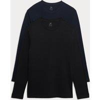 M&S 2 Pack Pure Cotton Long Sleeve T-Shirts Navy Mix