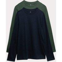 M&S 2 Pack Pure Cotton Long Sleeve T-Shirts Cedar
