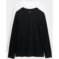 M&S 2 Pack Pure Cotton Long Sleeve T-Shirts White Mix