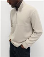 M&S Cotton Rich Textured Half Zip Sweatshirt Natural