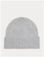Pure Cashmere Knitted Turn Up Beanie Hat