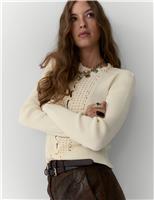 Crochet Style Trim Knitted Cardigan
