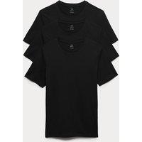 M&S 3 Pack Pure Cotton Crew Neck T-Shirts Black
