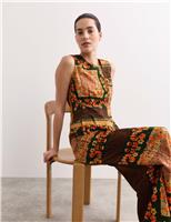 Scarf Print Asymmetric Neck Top