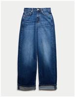 High Waisted Straight Leg Turn Up Jeans