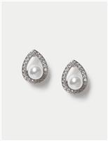 Platinum Plated Cubic Zirconia and Pearl Stud Earrings