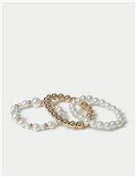3pk Pearl and Ball Stretch Bracelet