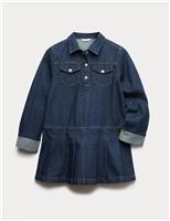 Pure Cotton Denim Pleat Dress (6-16 Yrs)