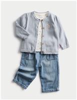 3pc Peter Rabbit Cardigan, Top & Jeans Outfit (0-3 Yrs)