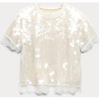 M&S Sequin Top (6-16 Yrs) Ecru