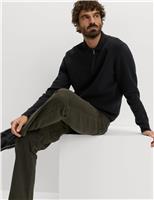 Cotton Blend Ribbed Knitted Polo Shirt