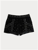 Velvet Beaded Shorts (6-16 Yrs)